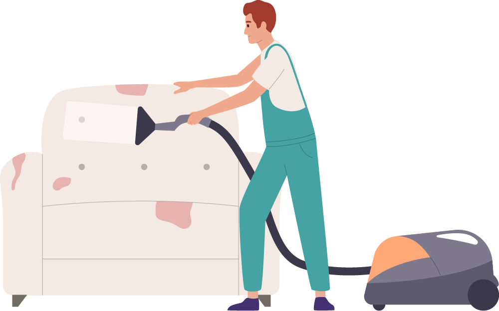a vector illustration of a technician cleaning furniture